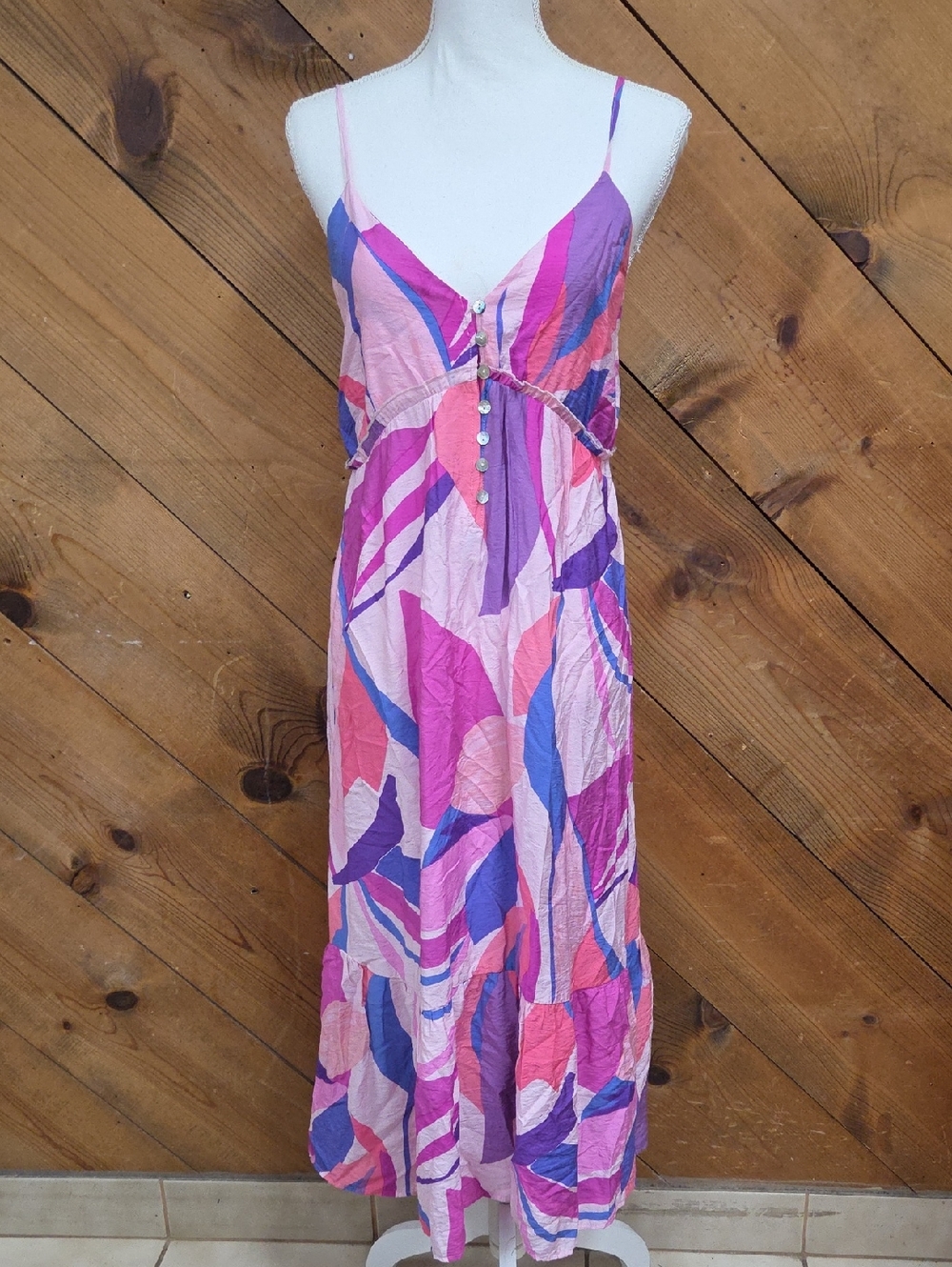 NWT Very J Maxi Dress Womens Boho Cottagecore Pink Purple Abstract Print Sundres